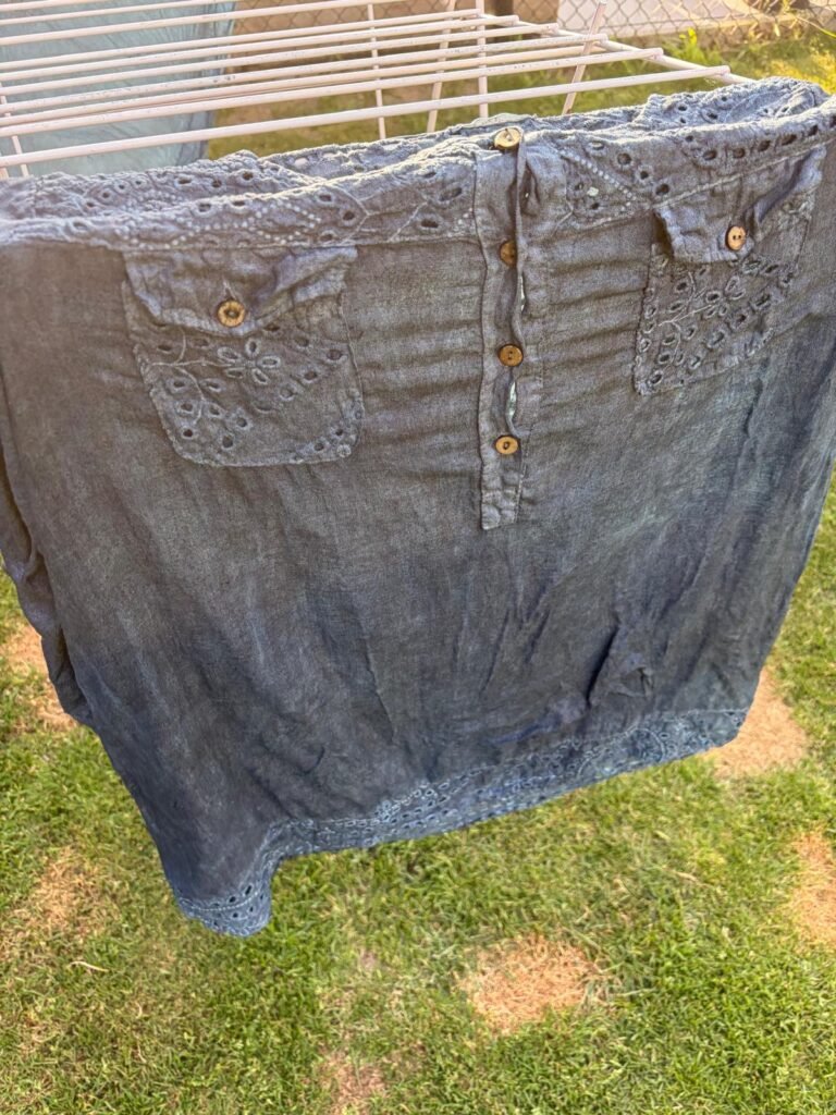 Blue linnen blouse after a natural indigo vat